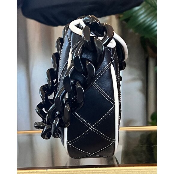 NEW WITH TAGS! Authentic Tory Burch Black and White 1/2 Moon Fleming Handbag - Picture 4 of 10